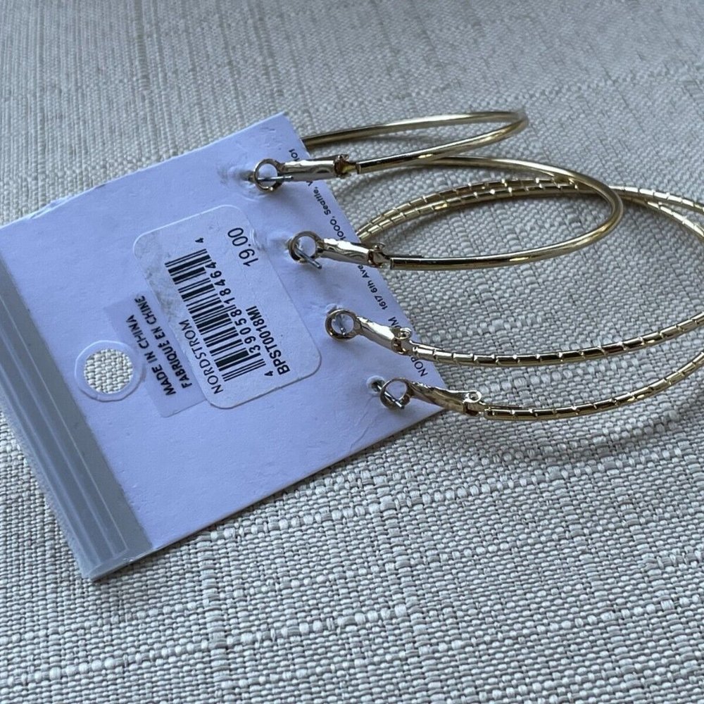 BP Nordstrom Women Earrings Gold Tone Hoop Ear Jewelry Set of 2 Earrings - Picture 8 of 10